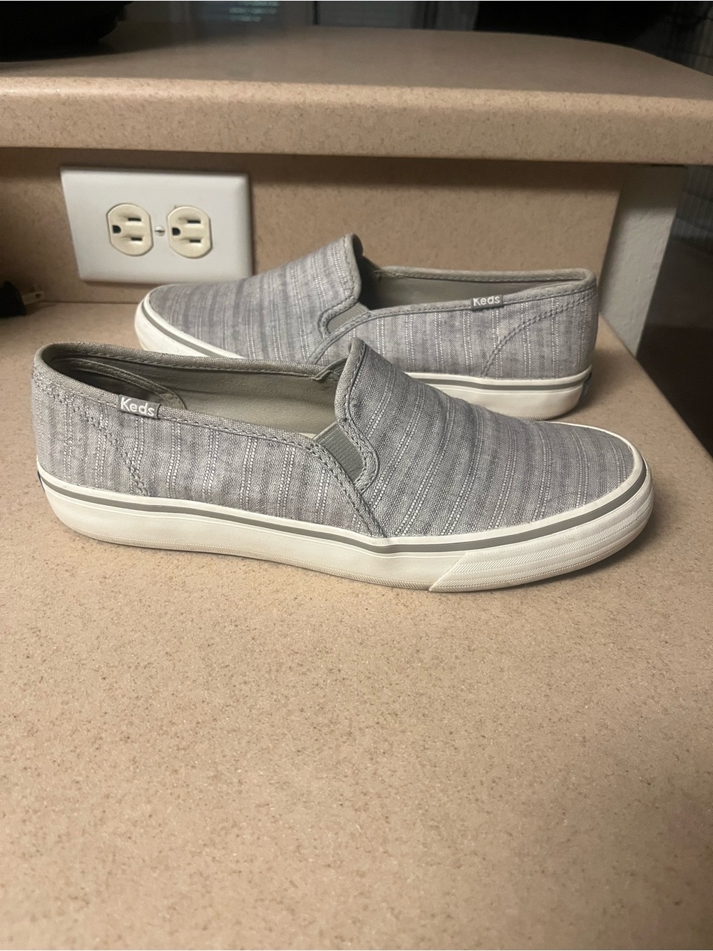Keds Double Decker slip-on sneakers heathered gray stripe fabric 8 1/2